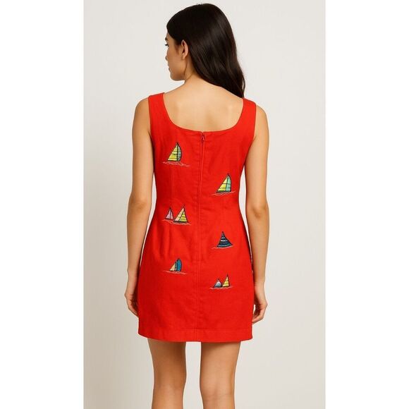 Ultra Dress New York Vintage 80’s/90’s Red Linen Fully Lined Sleeveless Nautical - Picture 2 of 15